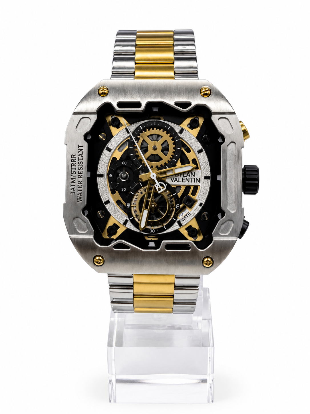 Montre Homme DYLAN VALENTIN – Squelette Argent & Or