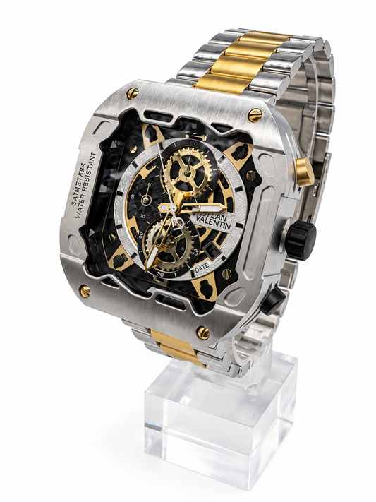 Montre Homme DYLAN VALENTIN – Squelette Argent & Or